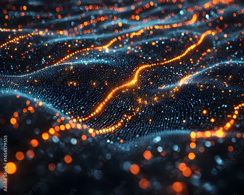 Poster futuristic neural network visualizing data analytics