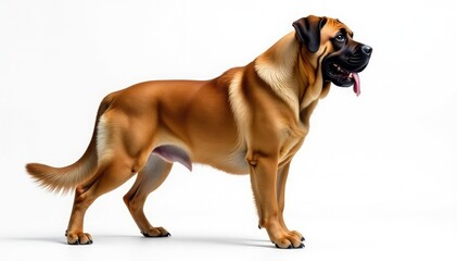 Obraz premium Majestic mastiff, powerful stance, white background, paws, teeth, white