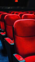 Rows of empty red theater seats invite viewers to settle in for a captivating performance.
