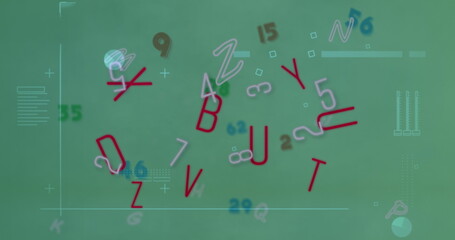 Showing floating alphanumeric characters drifting on dashboard screen, with grid lines and axes