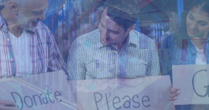 Image of volunteers over warehouse