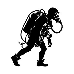 A scuba diver exploring of silhouette