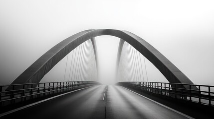 Fototapeta premium Modern bridge disappearing into fog.