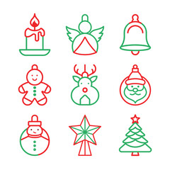 Christmas Icons Set Simple Outline.
