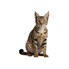 Fototapeta premium Savannah cat sitting front view aware of camera generative AI
