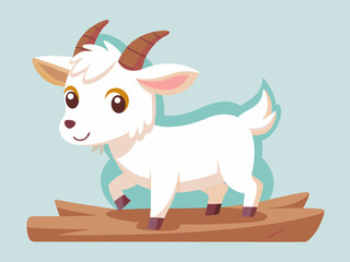 Adorable Cartoon Baby Goat Standing on Wooden Logs
