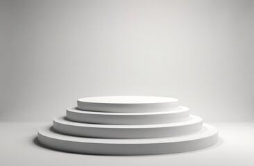 Minimalist white circular pedestal with multi-layered steps for product display