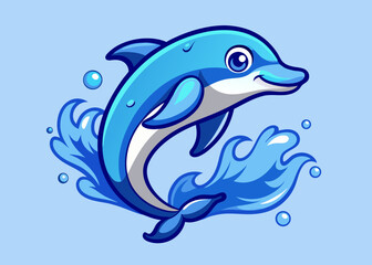 Adorable Cartoon Dolphin Leaping Through Ocean Waves