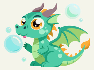 Adorable Baby Dragon Blowing Bubbles Cartoon Illustration
