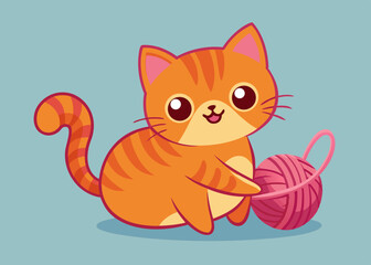 Adorable Orange Tabby Kitten Playing with Pink Yarn Ball