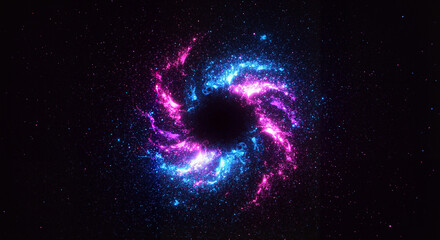 Abstract swirl of cosmic colors in a black background  