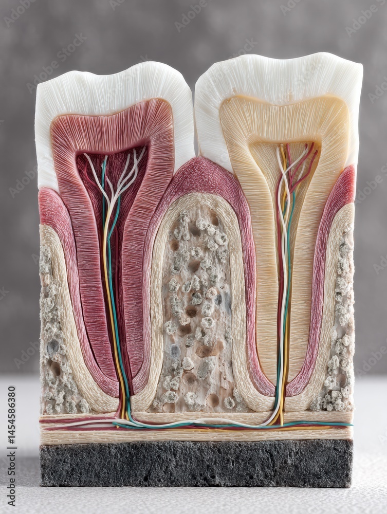 Poster cross-section display of gum structure with implant and underlying bone, showcasing anatomical detai