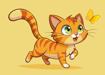 Playful Orange Tabby Kitten Chasing Yellow Butterfly