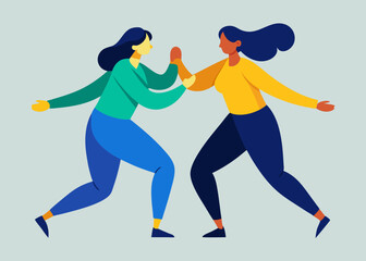 Two Women Celebrating Success Teamwork Collaboration Partnership