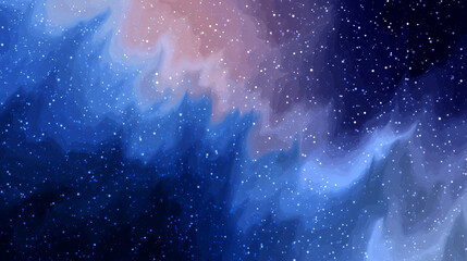 Abstract cosmic watercolor painting in deep blue and pink tones  