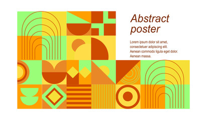 Abstract neo geo style poster with bright yellow green and red background