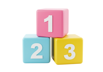 Colorful Blocks with Numbers One Two Three Stacked on transparent Background 