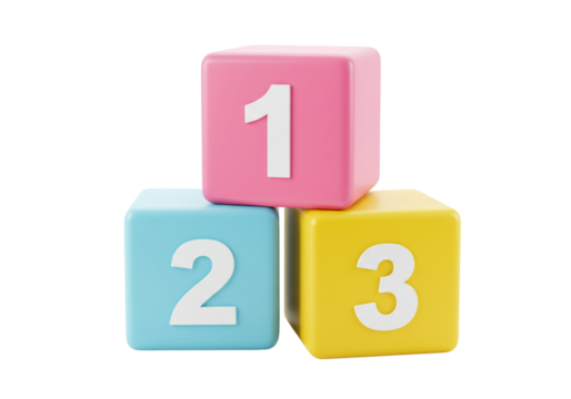 Colorful Blocks with Numbers One Two Three Stacked on transparent Background 