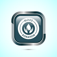 Blood donation icon design illustration, Donate blood badge label sign, Gray color square button design