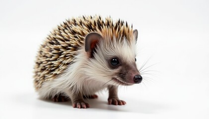 Fototapeta premium Close-up of a hedgehog on a pure white background , domestic, macro