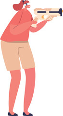 Woman in vr shooting gun