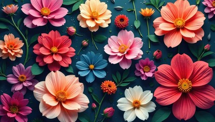 Fototapeta premium Continuous blooming flowers, intricate details, flora, fabric