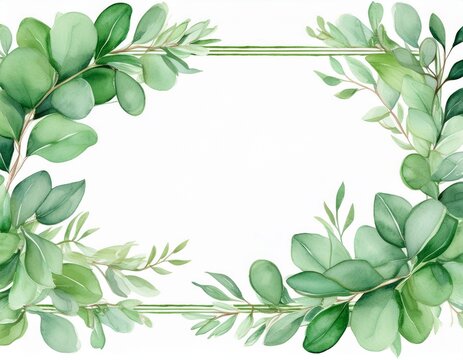 watercolor frame with greenery eucalyptus leaf borders for invitations cards and logos featuring a natural green border and sage green theme