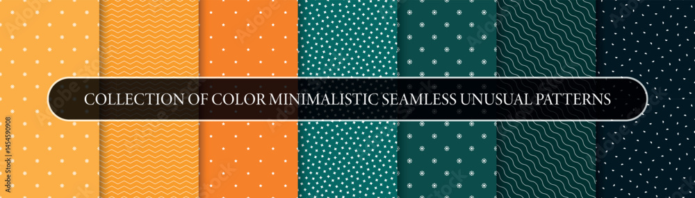 Poster Collection of vector seamless minimalistic patterns. Modern stylish unusual prints. Bright colorful repeatable backgrounds
