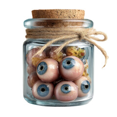 Halloween eyeball jar transparent background creative design spooky theme studio lighting