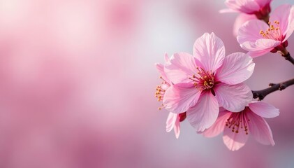 Fototapeta premium Delicate pink sakura blossoms, full bloom, soft petals , background, texture, wallpaper