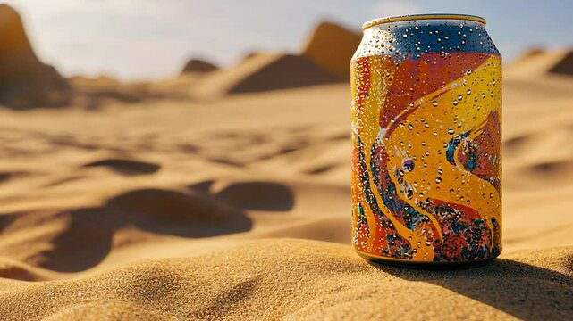 Colorful can in desert landscape