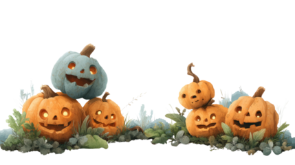 Halloween pumpkin display transparent background digital art festive atmosphere whimsical concept