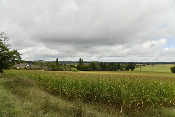 Paysage rural sous un ciel gris près du bourg de Champagne au Périgord Vert  © Photocolorsteph