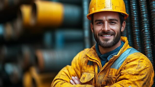 Smiling worker in yellow uniform
