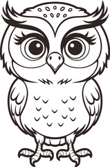 Wise Owl Illustration: A captivating illustration of an owl, with its iconic round eyes, sharp beak, and intricate feather details, poised in a striking pose, conveying wisdom and mystery.