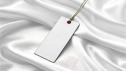 Blank Price Tag Mockup on White Silk Fabric Elegant 3D Render