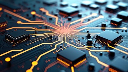 Abstract Digital Illustration Featuring Circuit Boards And Computer Components, Showcasing A Futuristic Design With Glowing Lines And Elements Representing Data Processing And Cybersecurity Concepts.​
