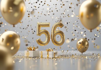 Golden Celebration Theme with Confetti, Balloons, and Numbers