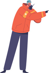 Rescuer transmitting information via radio