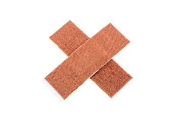Medical adhesive bandage isolated on white background. Crossed bandage.