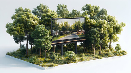 Obraz premium Miniature forest billboard with residential scene