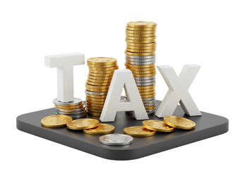 Calculating Taxes Concept with Coins and Letters