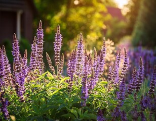 salvia nemorosa blooming in summer cottage garden