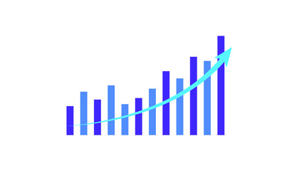 Business graph chart with arrow blue color up down business graph illustration design on transparent background.