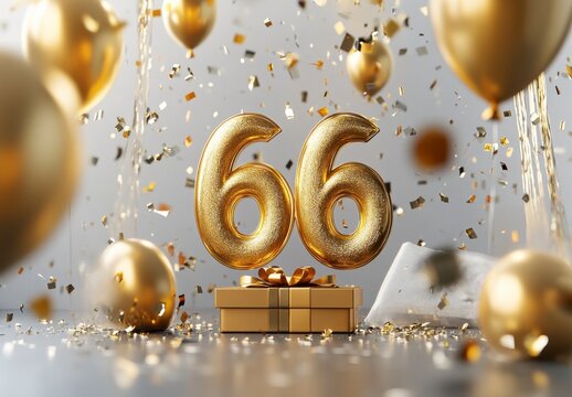 Golden 66 Celebration with Balloons and Confetti for Anniversary Event