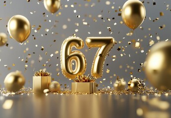 Golden Balloons and Presents Celebrate a Special 67th Birthday Event