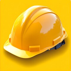 A bright yellow construction safety helmet is displayed on a background