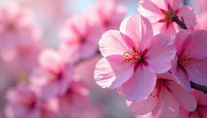 Obraz premium Vibrant sakura explosion, full bloom, overlapping petals , texture, nature