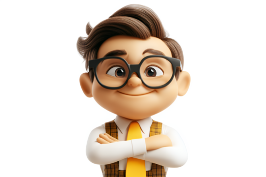 Adorable Boy Employee Avatar Crossed Arms Plaid Vest Portrait Vector Art