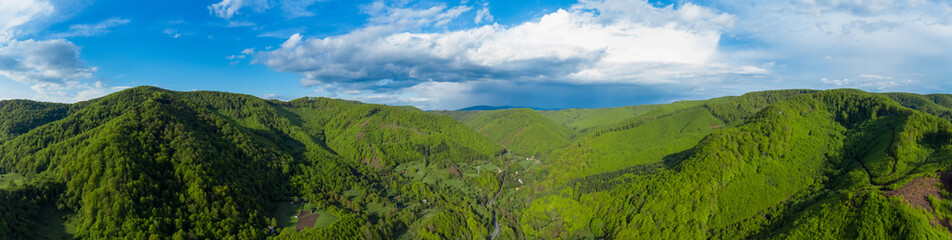 Fototapeta premium Panoramic landscape of the Bucin Pass in Harghita County - Romania, seen from above